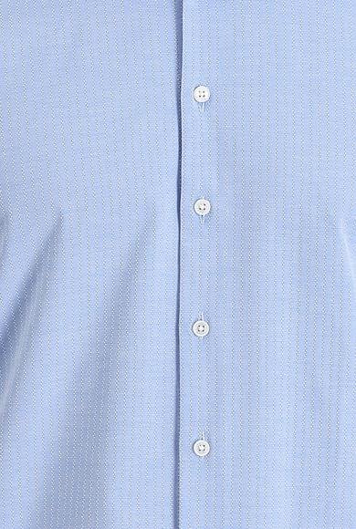 Erkek Giyim - AÇIK MAVİ S Beden Uzun Kol Slim Fit Dar Kesim Desenli Pamuklu Gömlek