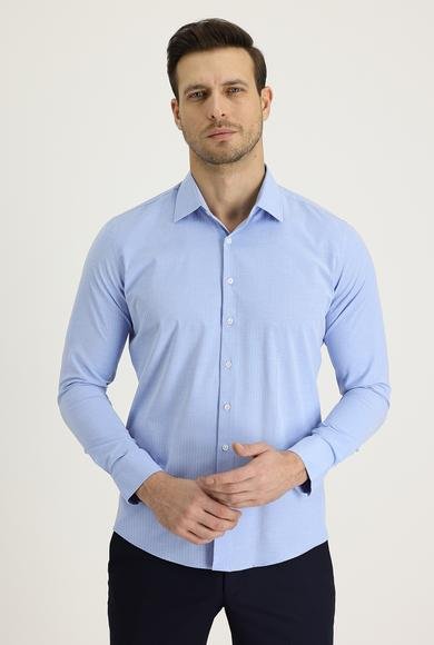 Erkek Giyim - AÇIK MAVİ S Beden Uzun Kol Slim Fit Dar Kesim Desenli Pamuklu Gömlek