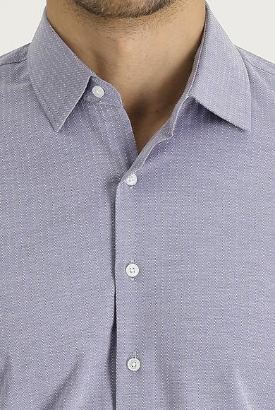 Erkek Giyim - SİYAH S Beden Uzun Kol Slim Fit Dar Kesim Desenli Pamuklu Gömlek