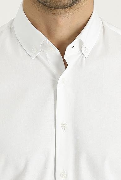 Erkek Giyim - BEYAZ M Beden Uzun Kol Slim Fit Dar Kesim Oxford Pamuk Gömlek
