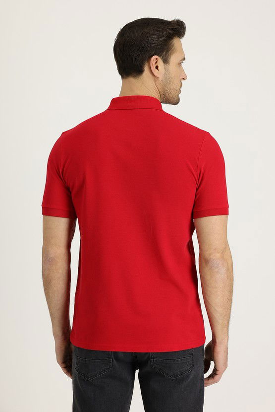 Erkek Giyim - Polo Yaka Regular Fit Nakışlı Pamuk Tişört