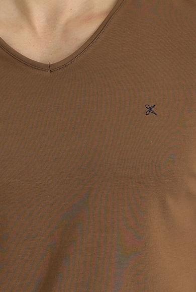 Erkek Giyim - TABA XXL Beden V Yaka Slim Fit Dar Kesim Nakışlı Pamuklu Tişört