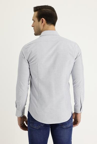 Erkek Giyim - AÇIK GRİ XS Beden Uzun Kol Regular Fit Desenli Pamuklu Gömlek
