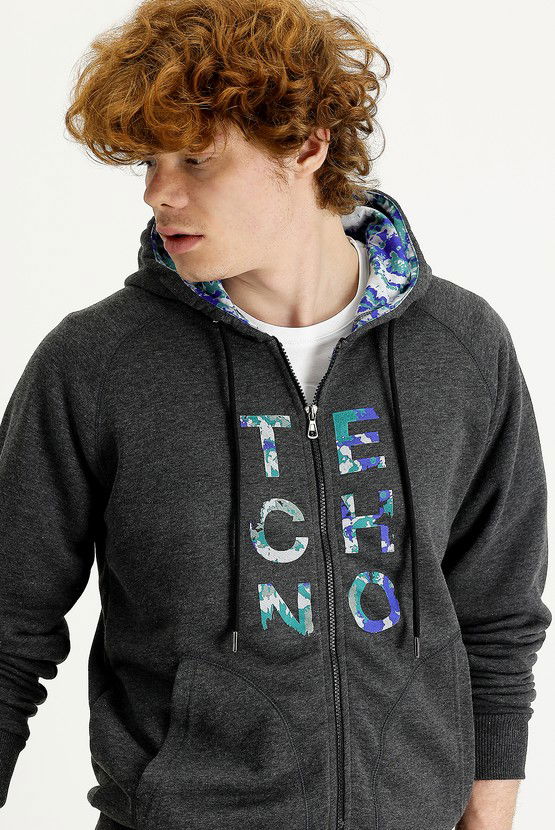 Erkek Giyim - Kapüşonlu Fermuarlı Sweatshirt