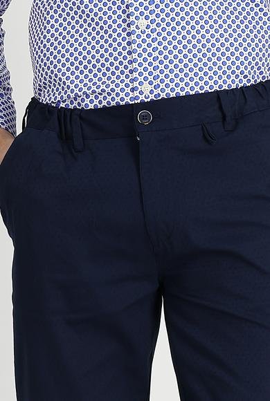Erkek Giyim - ORTA LACİVERT 54 Beden Slim Fit Dar Kesim Desenli Likralı Kanvas / Chino Pantolon