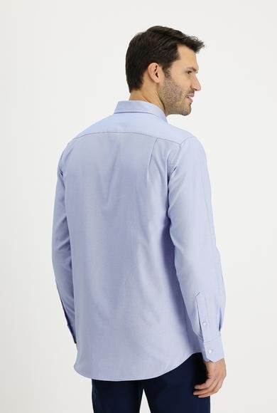 Erkek Giyim - GÖK MAVİSİ XXL Beden Uzun Kol Regular Fit Pamuk Spor Gömlek