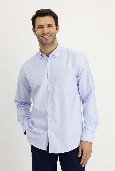 Erkek Giyim - AÇIK MAVİ 4X Beden Uzun Kol Regular Fit Pamuk Spor Gömlek