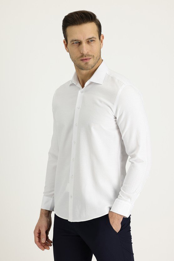Erkek Giyim - Uzun Kol Slim Fit Desenli Klasik Gömlek