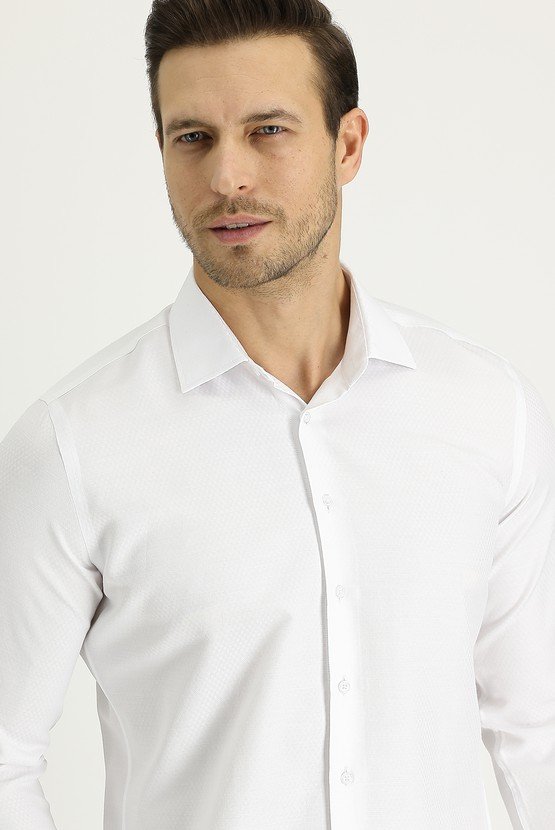 Erkek Giyim - Uzun Kol Slim Fit Desenli Klasik Gömlek