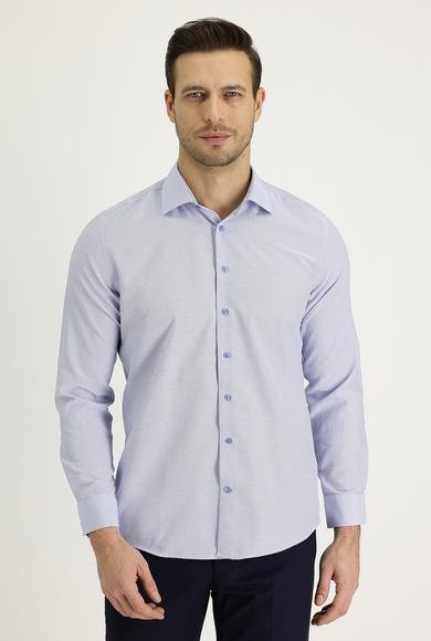 Erkek Giyim - GÖK MAVİSİ M Beden Uzun Kol Slim Fit Dar Kesim Klasik Desenli Gömlek