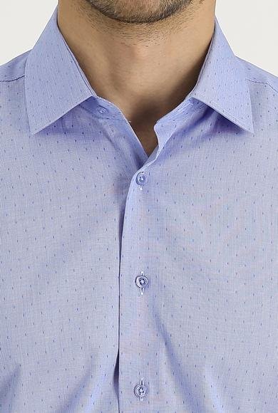 Erkek Giyim - AÇIK MAVİ S Beden Uzun Kol Slim Fit Dar Kesim Desenli Pamuk Gömlek