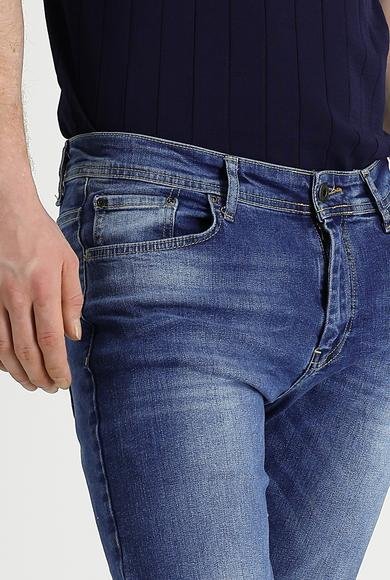 Erkek Giyim - Mavi 58 Beden Slim Fit Dar Kesim Likralı Denim Pantolon