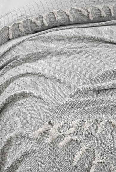 Erkek Giyim - ORTA GRİ MELANJ  Beden Çizgi Desenli Pamuklu Çok Amaçlı Yazlık Örtü / Mevsimlik Yatak Örtüsü