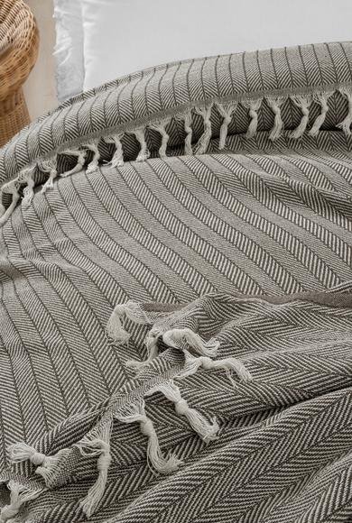 Erkek Giyim - KOYU VİZON  Beden Çizgi Desenli Pamuklu Çok Amaçlı Yazlık Örtü / Mevsimlik Yatak Örtüsü
