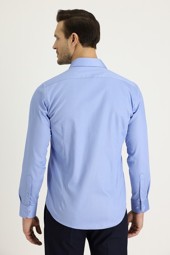 Erkek Giyim - Uzun Kol Slim Fit Dar Kesim Non Iron Saten Pamuklu Gömlek