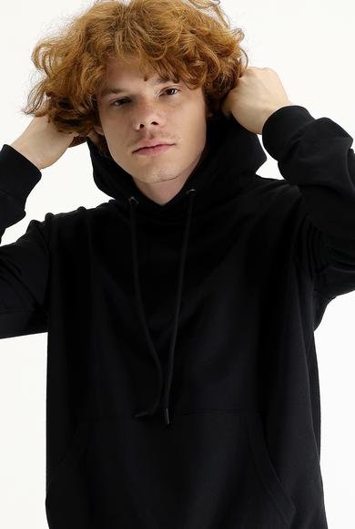 Erkek Giyim - SİYAH 6X Beden Kapüşonlu Pamuklu Sweatshirt