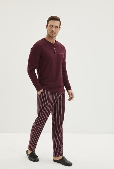 Erkek Giyim - MÜRDÜM L Beden Uzun Kollu Patlı Çizgili 2'li Pamuk Pijama Takımı