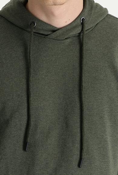 Erkek Giyim - ORTA HAKİ 3X Beden Kapüşonlu Oversize Pamuklu Sweatshirt