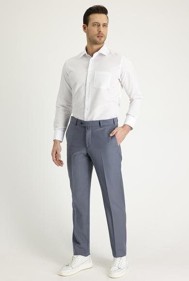 Erkek Giyim - ORTA GRİ 46 Beden Slim Fit Dar Kesim Yünlü Klasik Kumaş Pantolon