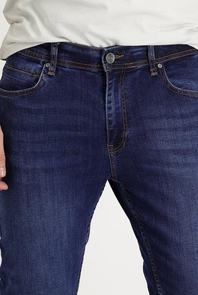 Erkek Giyim - ORTA LACİVERT 54 Beden Slim Fit Dar Kesim Likralı Denim Pantolon