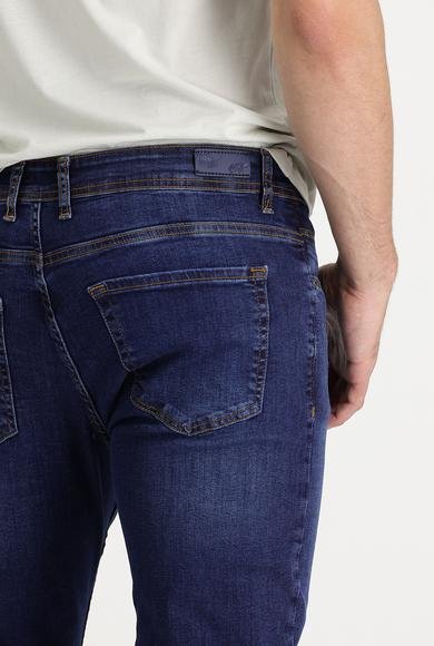 Erkek Giyim - ORTA LACİVERT 54 Beden Slim Fit Dar Kesim Likralı Denim Pantolon