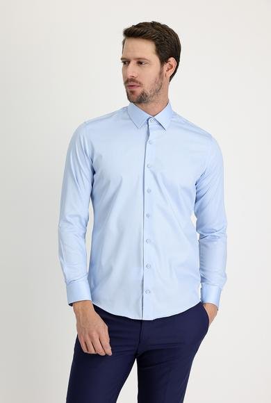 Erkek Giyim - UÇUK MAVİ S Beden Uzun Kol Slim Fit Dar Kesim Non Iron Saten Klasik Pamuklu Gömlek