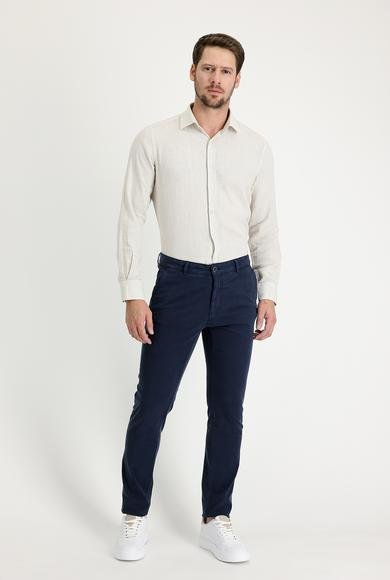 Erkek Giyim - ORTA LACİVERT 52 Beden Regular Fit Likralı Kanvas / Chino Pantolon