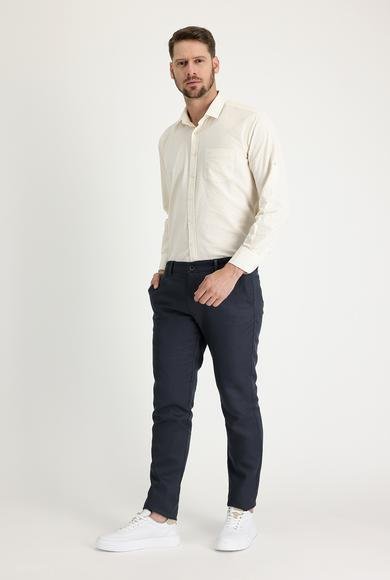Erkek Giyim - ORTA ANTRASİT 50 Beden Regular Fit Kanvas / Chino Keten Pantolon