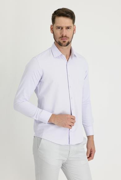 Erkek Giyim - LİLA S Beden Uzun Kol Slim Fit Dar Kesim Klasik Desenli Pamuklu Gömlek