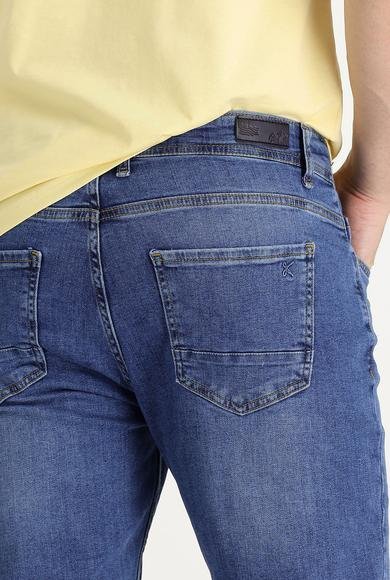 Erkek Giyim - KOYU MAVİ 52 Beden Slim Fit Dar Kesim Likralı Denim Pantolon