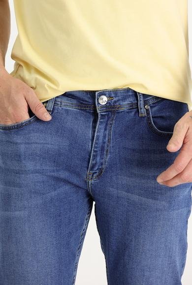 Erkek Giyim - KOYU MAVİ 52 Beden Slim Fit Dar Kesim Likralı Denim Pantolon