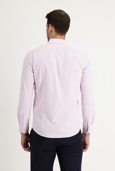 Erkek Giyim - TOZ PEMBE M Beden Uzun Kol Slim Fit Dar Kesim Klasik Desenli Pamuklu Gömlek