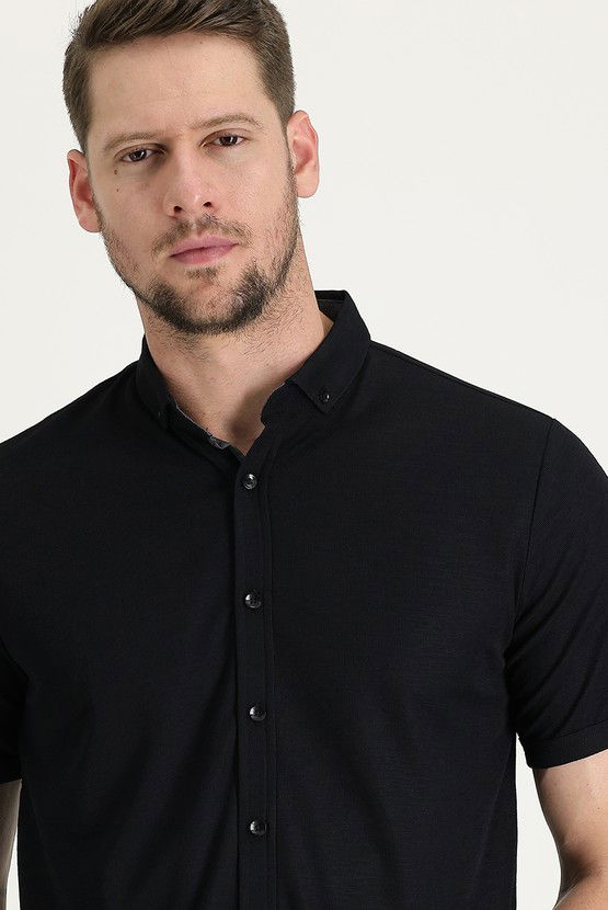 Erkek Giyim - Polo Yaka Regular Fit Düğmeli Tişört