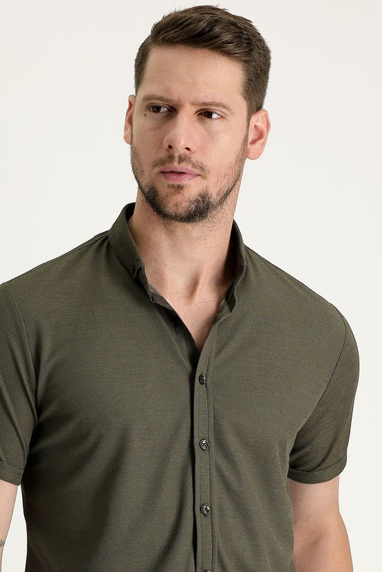 Erkek Giyim - Polo Yaka Regular Fit Düğmeli Tişört