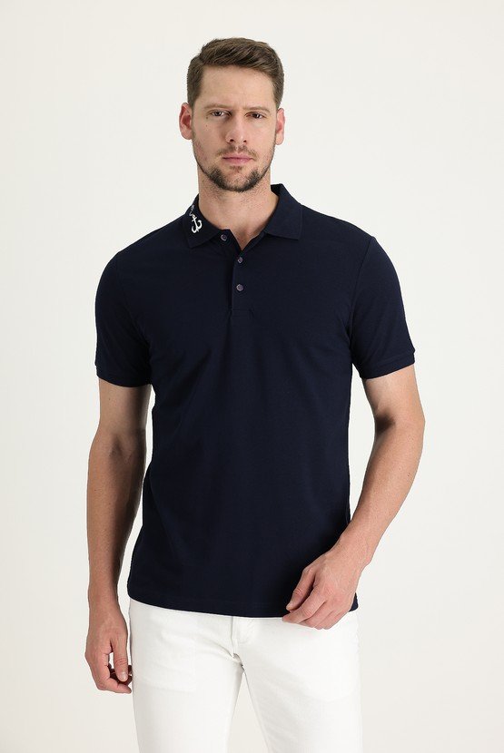 Erkek Giyim - Polo Yaka Desenli Pamuk Tişört