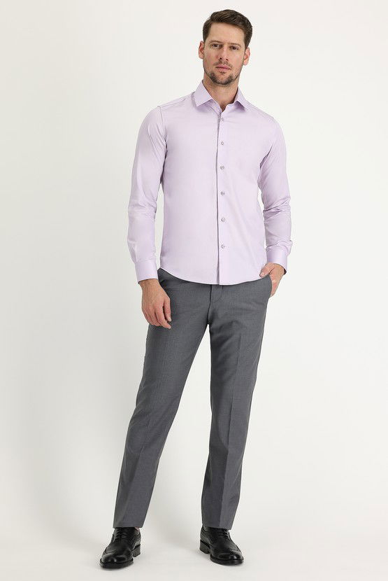 Erkek Giyim - Uzun Kol Non Iron Slim Fit Dar Kesim Pamuklu Gömlek