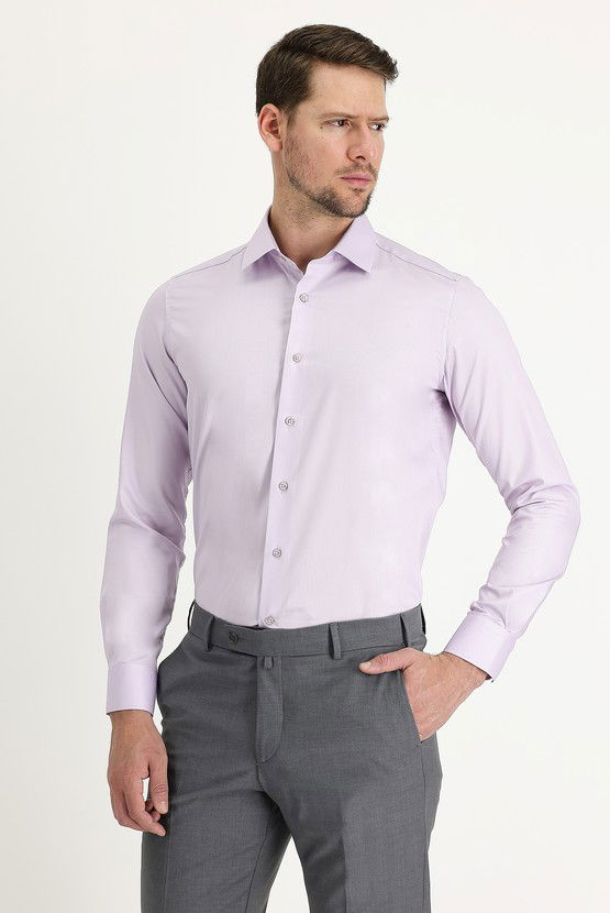 Erkek Giyim - Uzun Kol Non Iron Slim Fit Dar Kesim Pamuklu Gömlek
