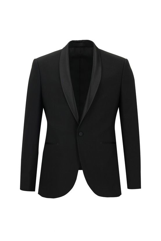 Erkek Giyim - Slim Fit Dar Kesim Şal Yaka Yünlü Smokin & Damatlık
