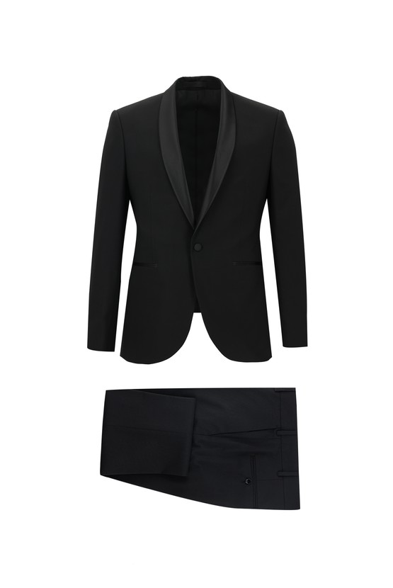 Erkek Giyim - Slim Fit Dar Kesim Şal Yaka Yünlü Smokin & Damatlık