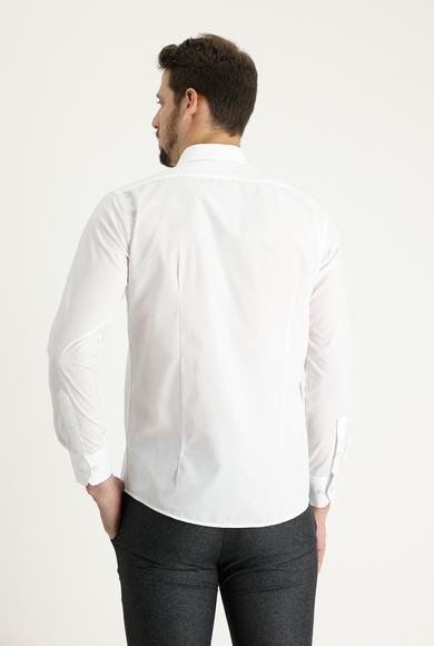 Erkek Giyim - BEYAZ M Beden Uzun Kol Slim Fit Dar Kesim Klasik Pamuklu Gömlek