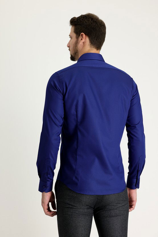 Erkek Giyim - Uzun Kol Slim Fit Dar Kesim Non Iron Saten Pamuklu Gömlek