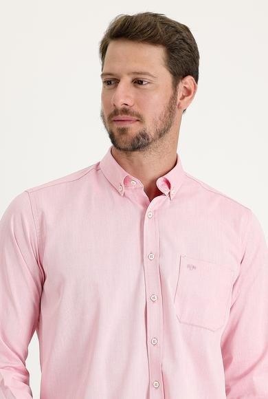 Erkek Giyim - AÇIK KIRMIZI S Beden Uzun Kol Regular Fit Pamuklu Gömlek