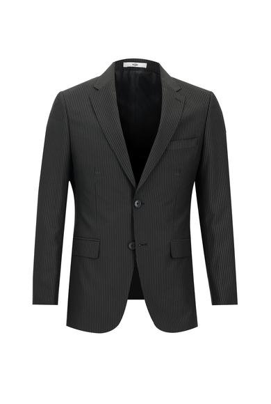 Erkek Giyim - SİYAH 56 Beden Slim Fit Dar Kesim Klasik Çizgili Takım Elbise