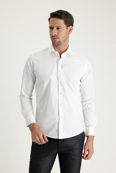 Erkek Giyim - BEYAZ XL Beden Uzun Kol Slim Fit Dar Kesim Klasik Pamuklu Gömlek