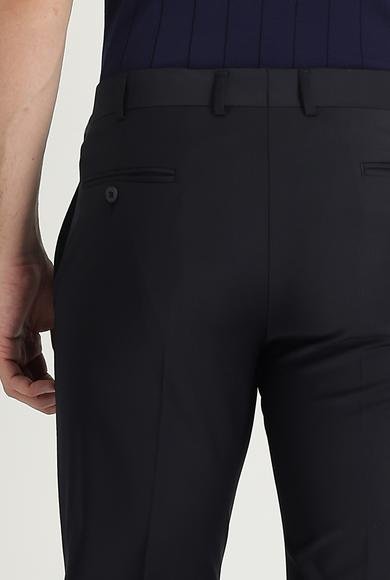 Erkek Giyim - SİYAH LACİVERT 56 Beden Slim Fit Dar Kesim Yünlü Klasik Kumaş Pantolon