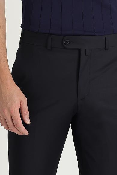 Erkek Giyim - SİYAH LACİVERT 56 Beden Slim Fit Dar Kesim Yünlü Klasik Kumaş Pantolon