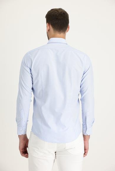 Erkek Giyim - UÇUK MAVİ XL Beden Uzun Kol Slim Fit Dar Kesim Desenli Oxford Pamuklu Gömlek
