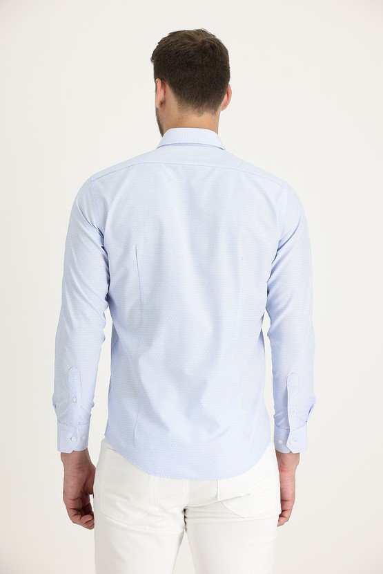 Erkek Giyim - Uzun Kol Slim Fit Dar Kesim Desenli Oxford Pamuklu Gömlek