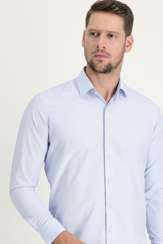 Erkek Giyim - Uzun Kol Slim Fit Dar Kesim Desenli Oxford Gömlek