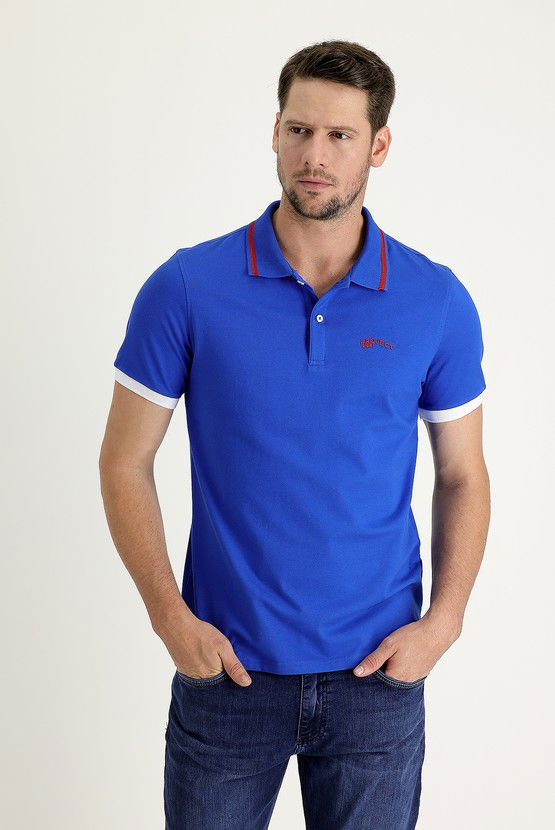 Erkek Giyim - Polo Yaka Slim Fit Dar Kesim Pamuklu Tişört